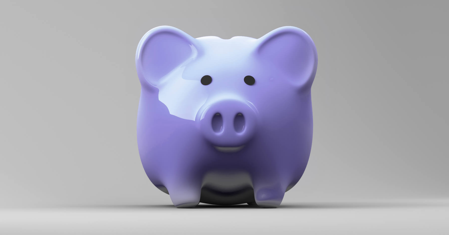 Purple piggy bank stands alone